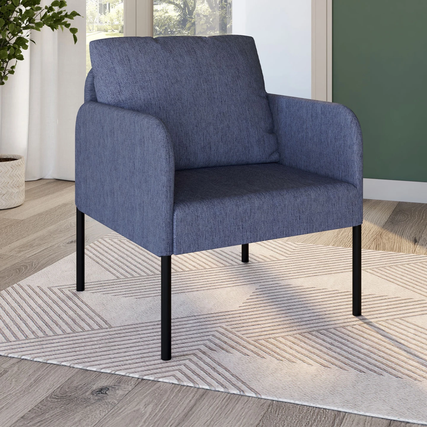 Fauteuil AUGUSTE tissu bleu pieds métal noir