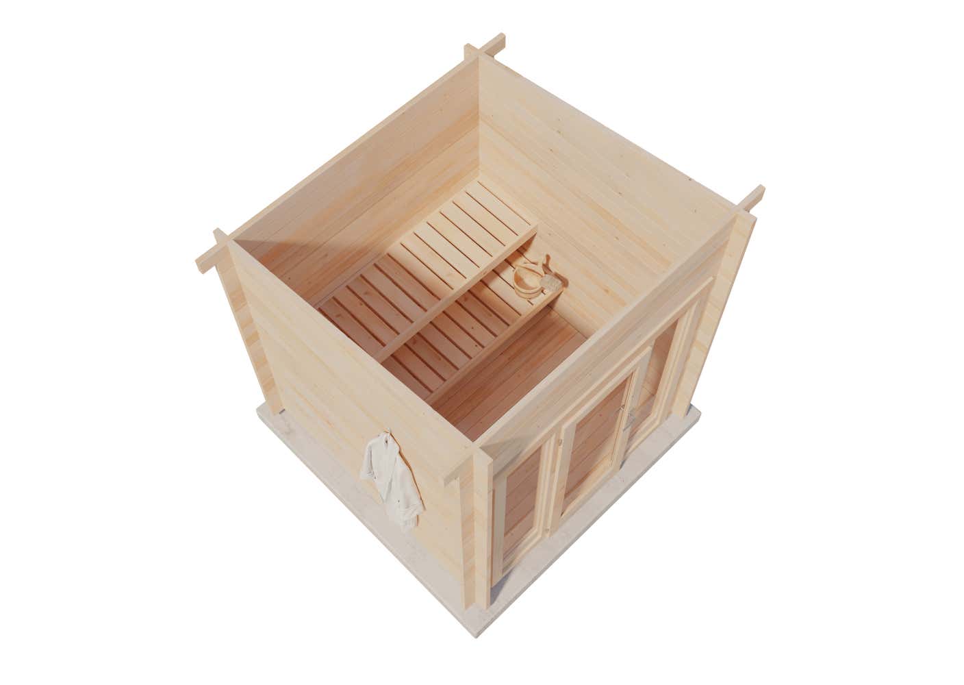 FinnTherm Lizzy XXS Tuinsauna met 2 houten banken, 40 mm dikke wanden, buitensauna met montagemateriaal, natuurlijke afwerking