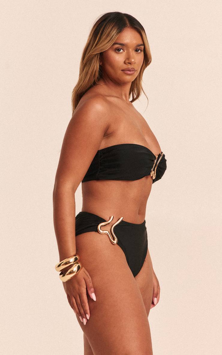 Noir Haut De Bikini Bandeau Shape À Vague Dorée