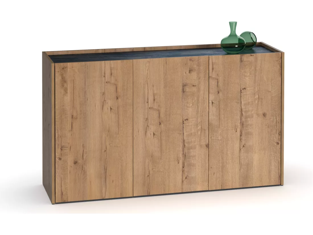 Buffet coloris chêne doré / imitation marbre - Hauteur 80 x Longueur 140 x Profondeur 40 cm