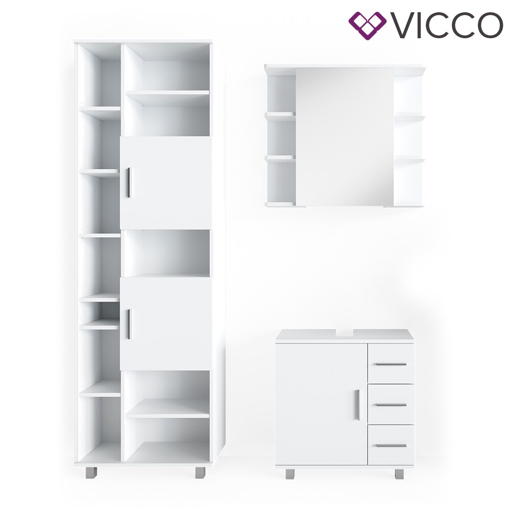 VICCO Badmöbel Set ILIAS Weiß Bad Spiegel Kommode Unterschrank Badschrank