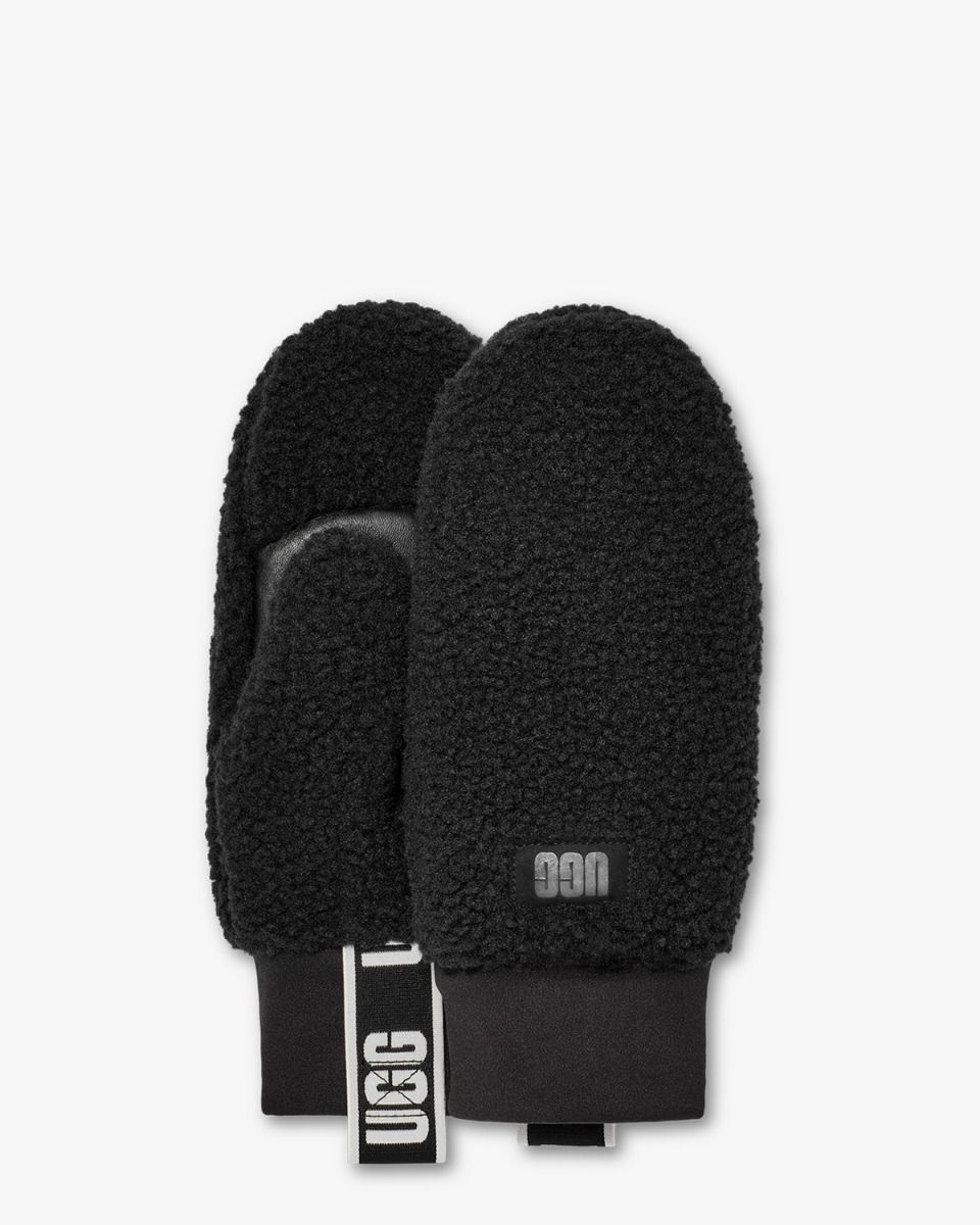 UGG UGGfluff Logo Tape Mitten Black Dameshandschoenen