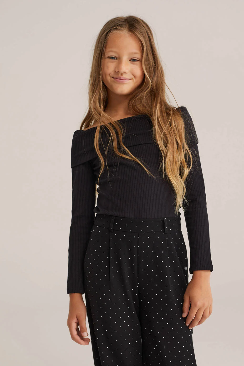 WE Fashion off shoulder trui zwart rib gebreid