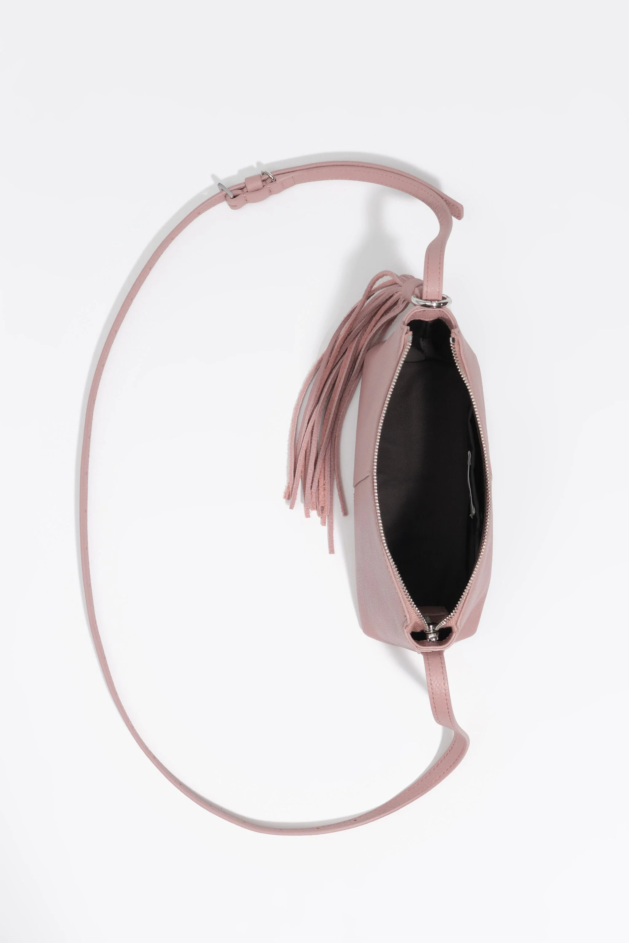 Bolsa transversal mini em couro rosa claro