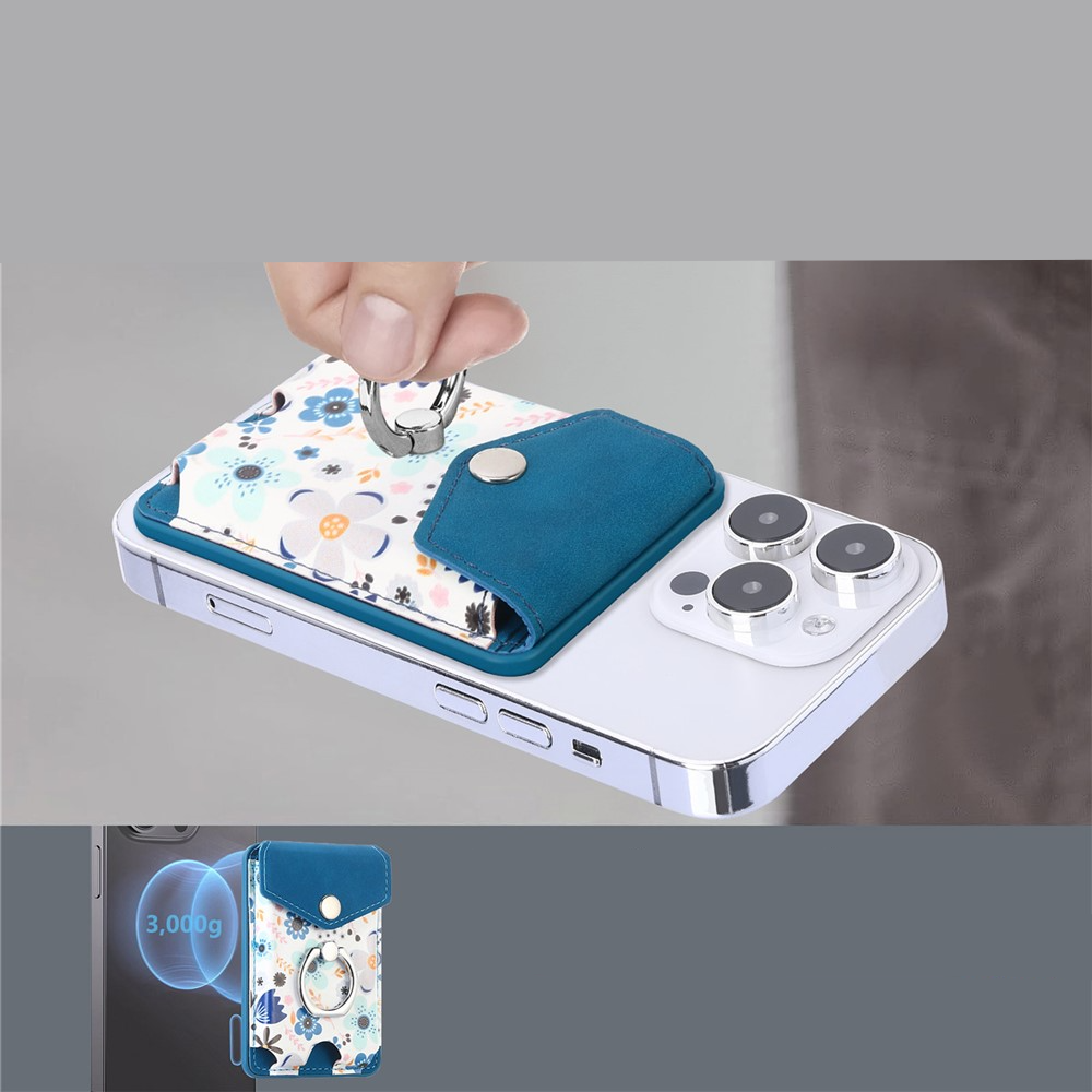 Magnetische MagSafe Wallet Kreditkarten Halterung mit Finger Griff Ring Halterung   Druckknopfverschluss - Blau