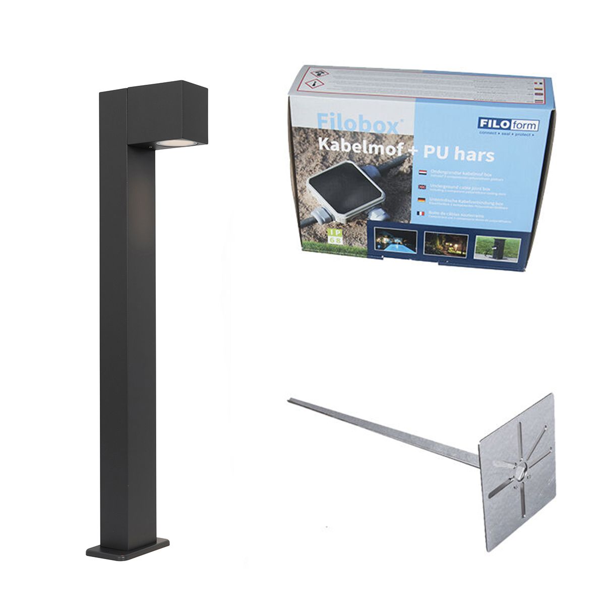 Buitenlamp donkergrijs met grondpin en kabelmof 65cm IP44 - Baleno