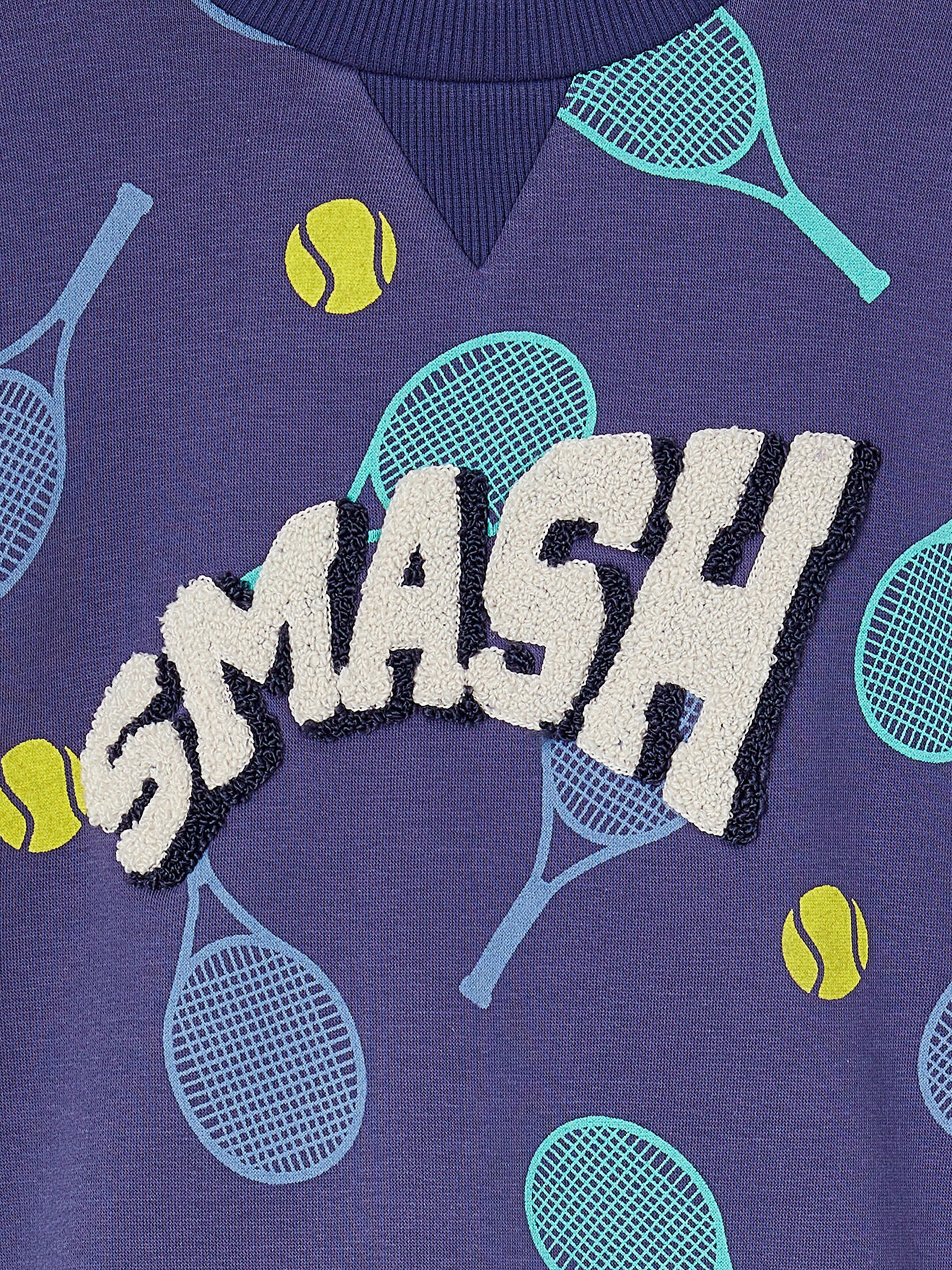 Vertbaudet Jungen Sport-Sweatshirt mit Tennis-Print und Recycling-Polyester blau gestreift