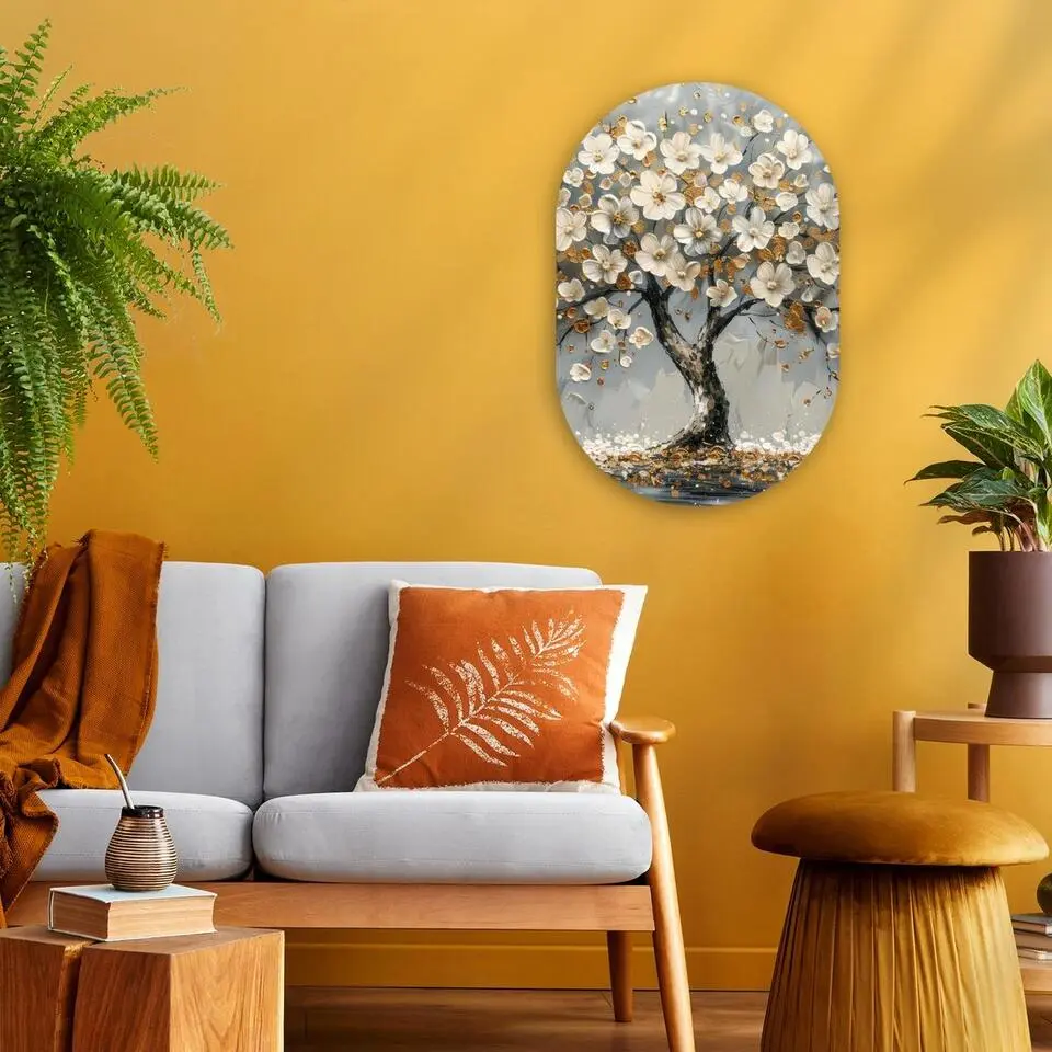 MuchoWow Wand decoratie 40x60cm Boom Goud Bloemen Abstract