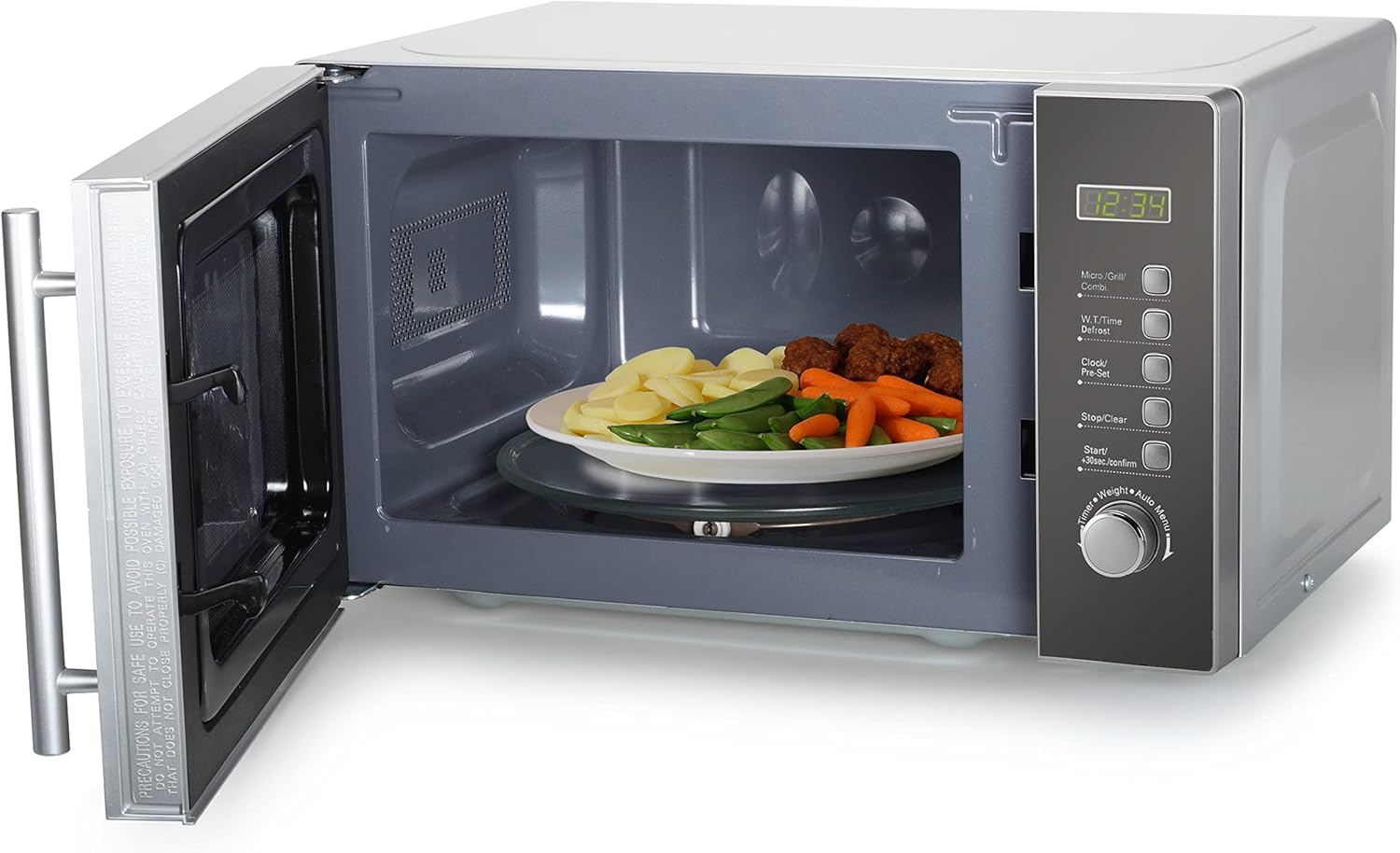 Tristar Kombi-Mikrowelle, 800 Watt, 20 Liter, 8 Leisungsstufen, 1000 W Grillfunktion, Auftaufunktion, Timer, Spiegeltür, Silber, MW-2705
