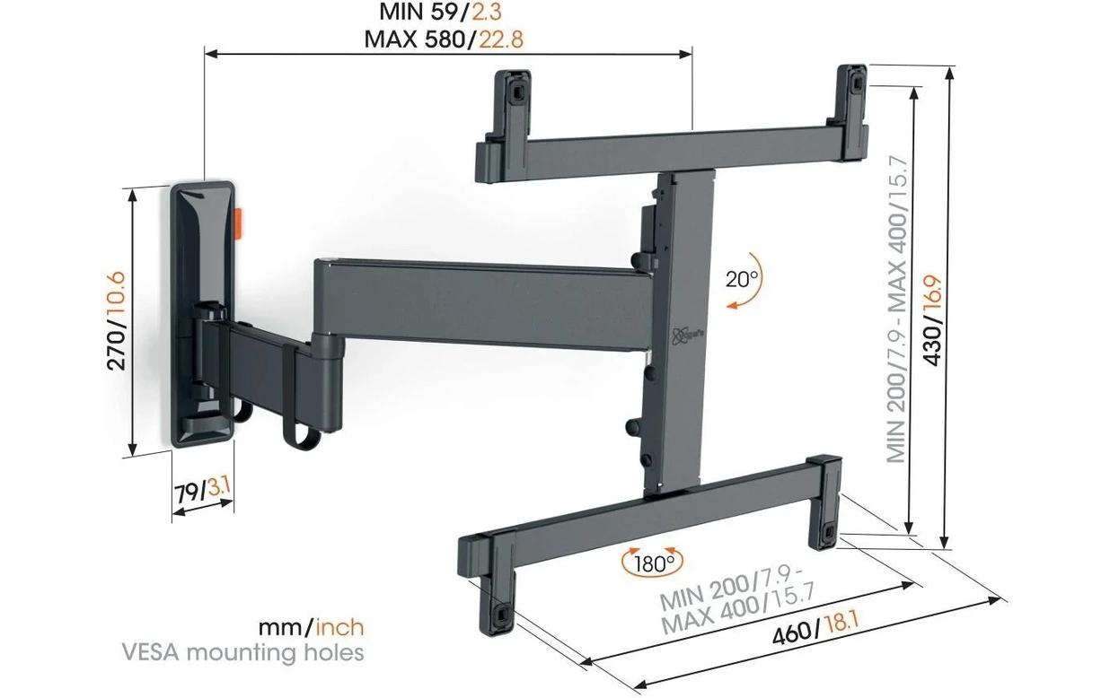 Wandhalterung COMFORT TVM 3465B Schwarz<br>Schwenkbare TV-Wandhalterung für 32