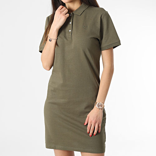 Robe Polo Manches Courtes Femme Vert Kaki