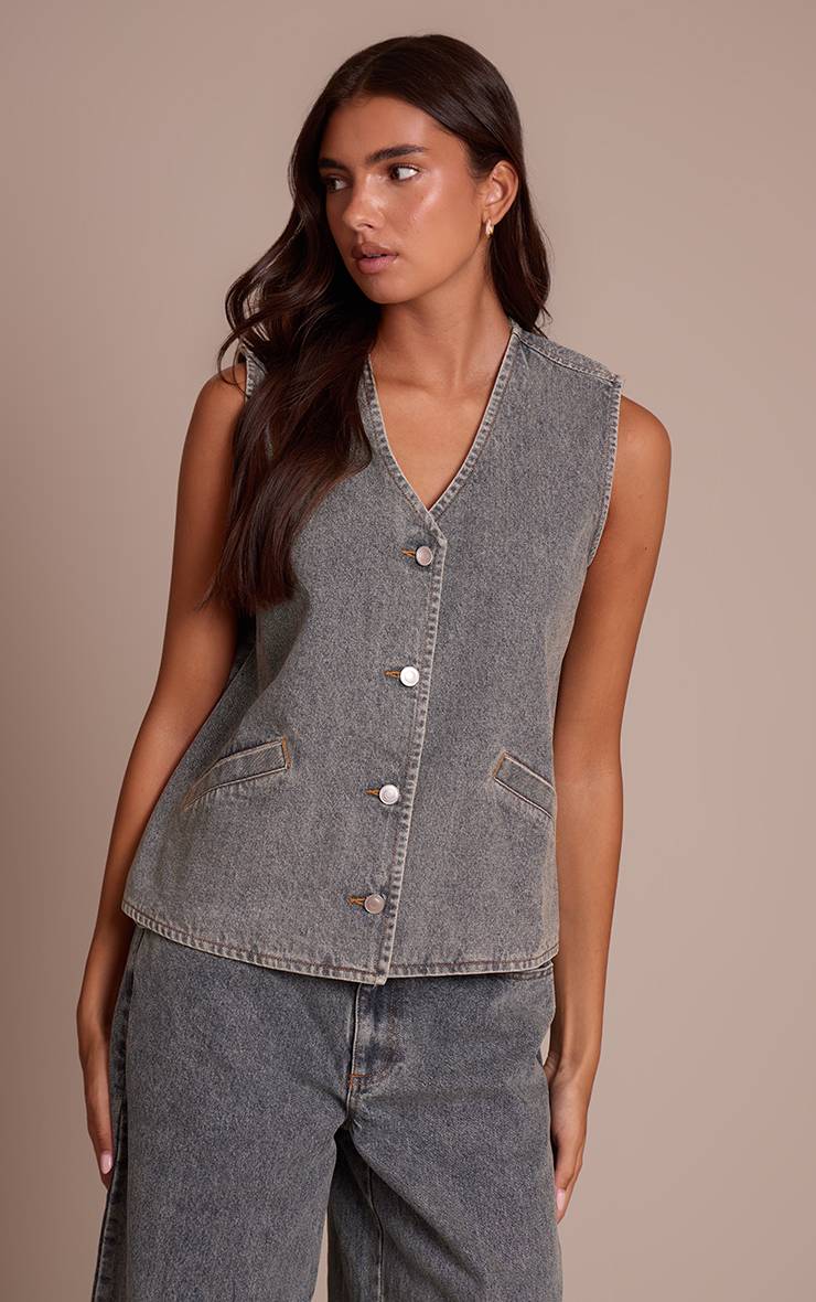 Délavage Vintage Gilet En Jean Sans Manches Vintage À Boutons
