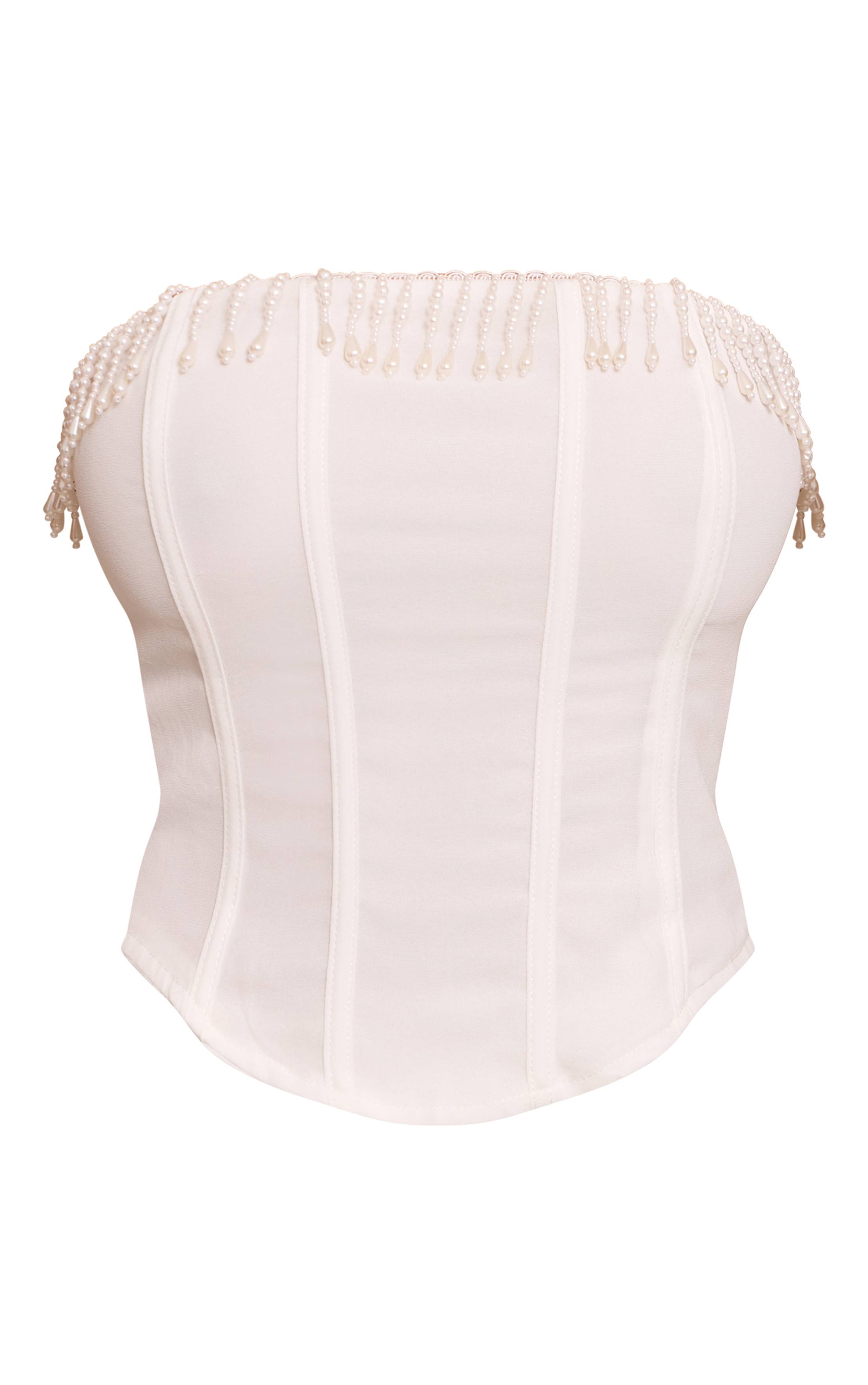 Crème Top Corset Bandeau À Ornements De Perles Shape