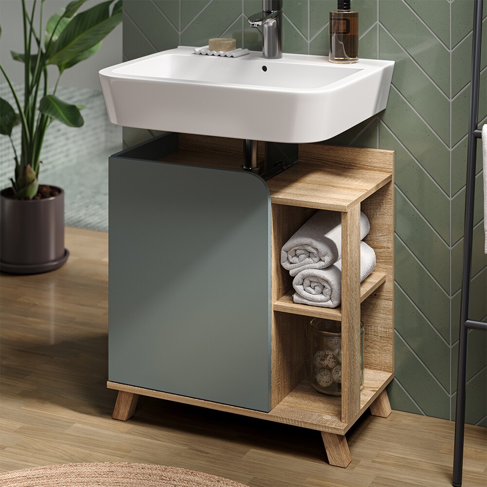 Vicco Waschbeckenunterschrank Karen Sonoma Mintgrün 60 x 65 cm Tür offene Fächer