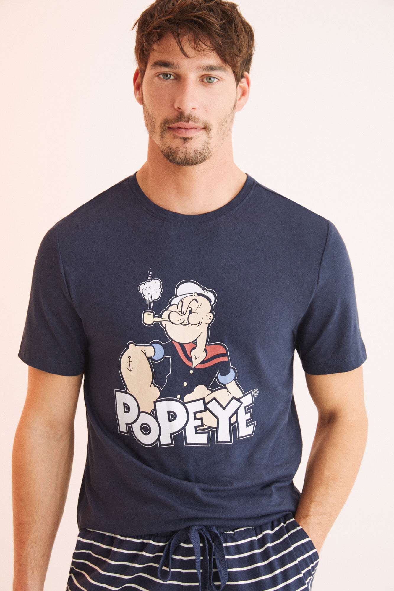 Pijama curto de algodão masculino Popeye - Azul
