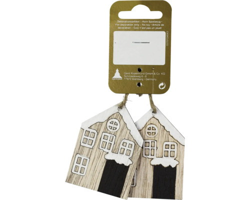Kerstversiering, hangende huisjes, hout, natuurlijk