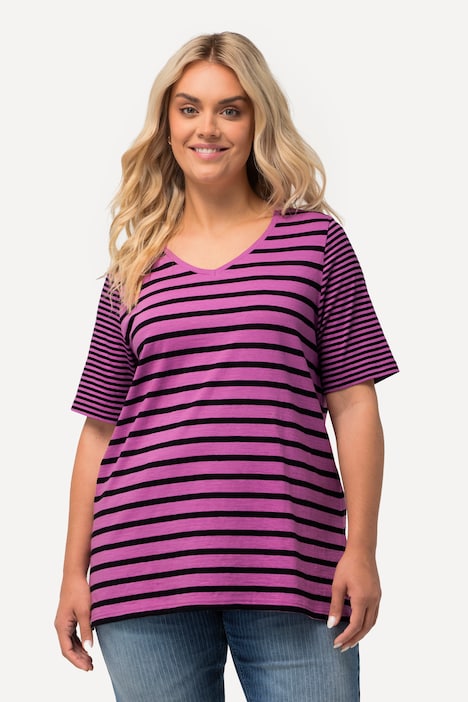Shirt, Ringelmix, A-Linie, V-Ausschnitt, Halbarm