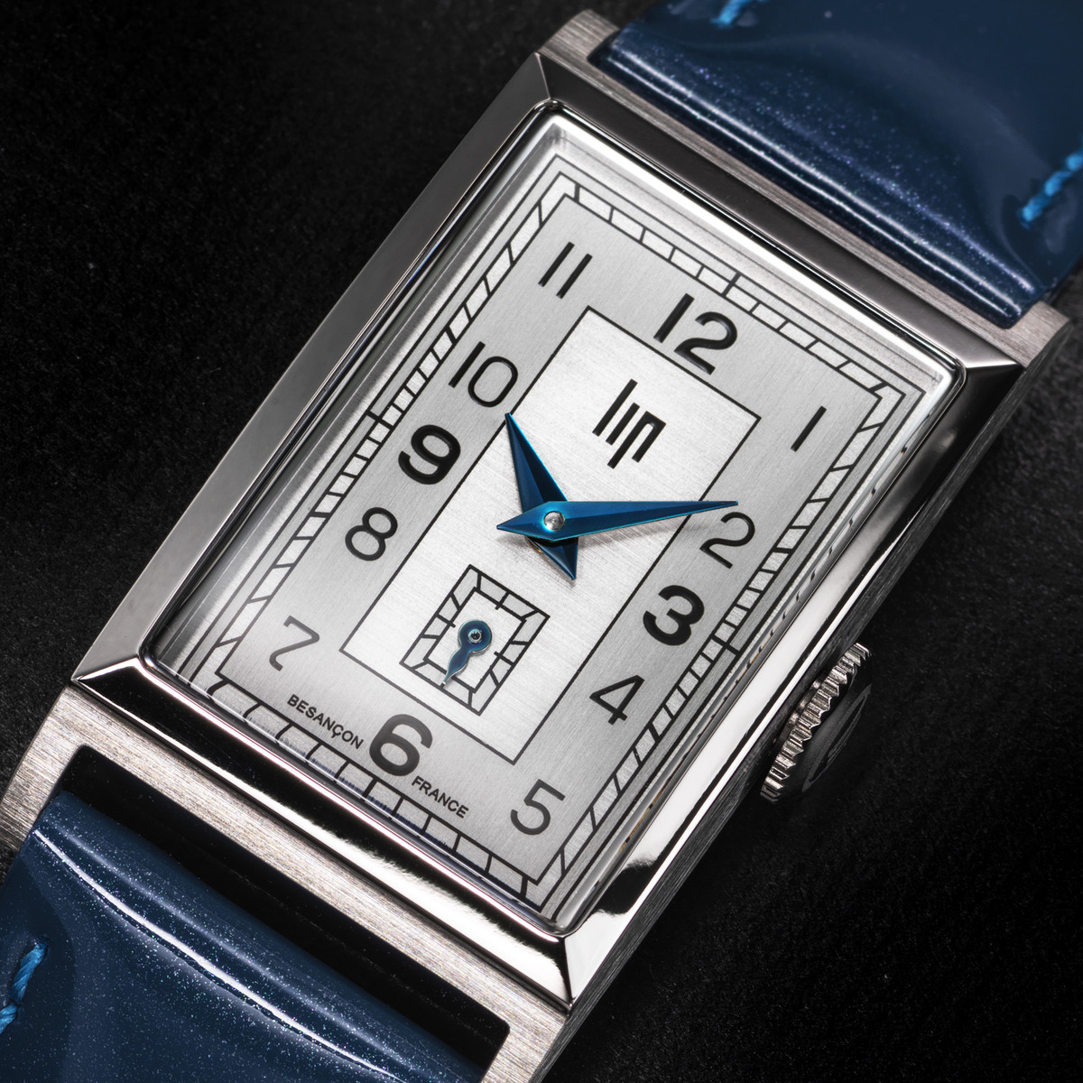Montre Lip Churchill acier bracelet cuir vernis bleu