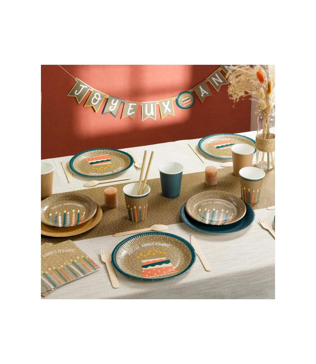 Paris Prix - Lot De 20 Serviettes En Papier anniversaire Kraft 33x33cm Naturel