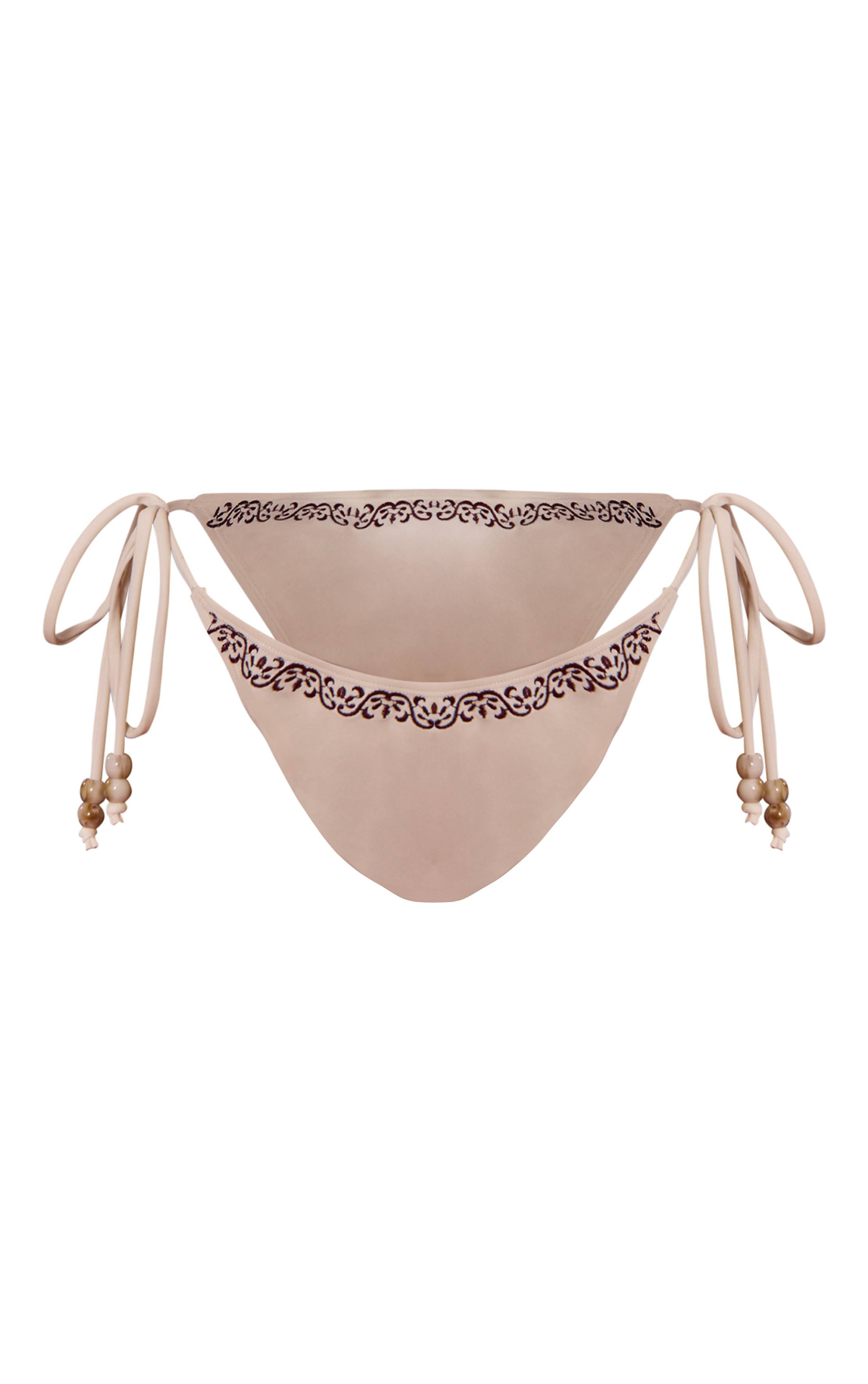 Crème Bas De Bikini À Nouer Sur Les Côtés Avec Détails De Perles Brodées
