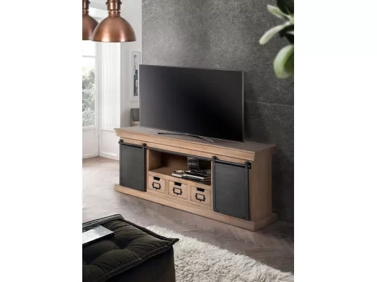 Meuble TV en manguier et pieds en métal naturel et gris Multicolor.Giner y Colomer.55x40x150