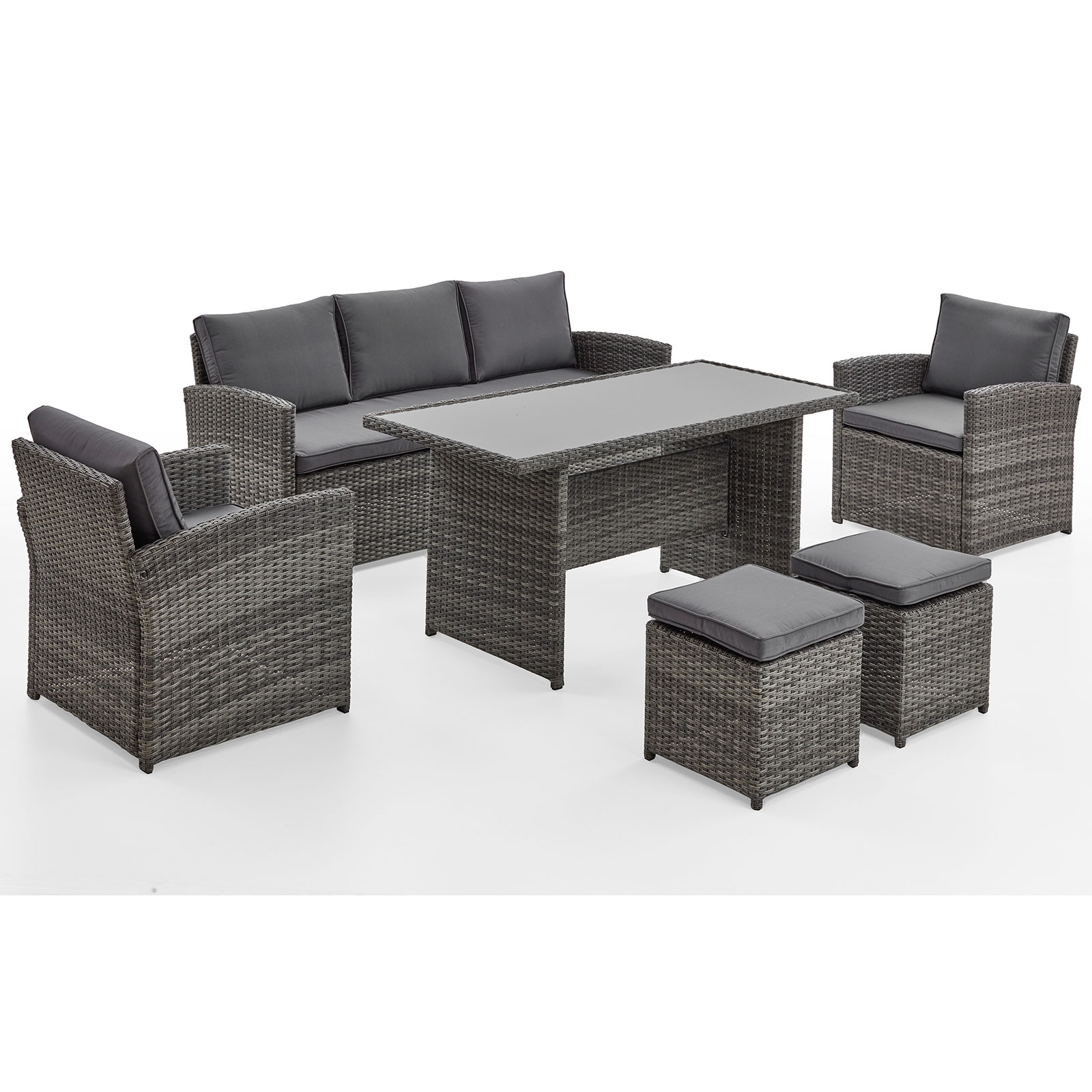 6-teilige Loungegarnitur - dunkelgrau - Polyrattan