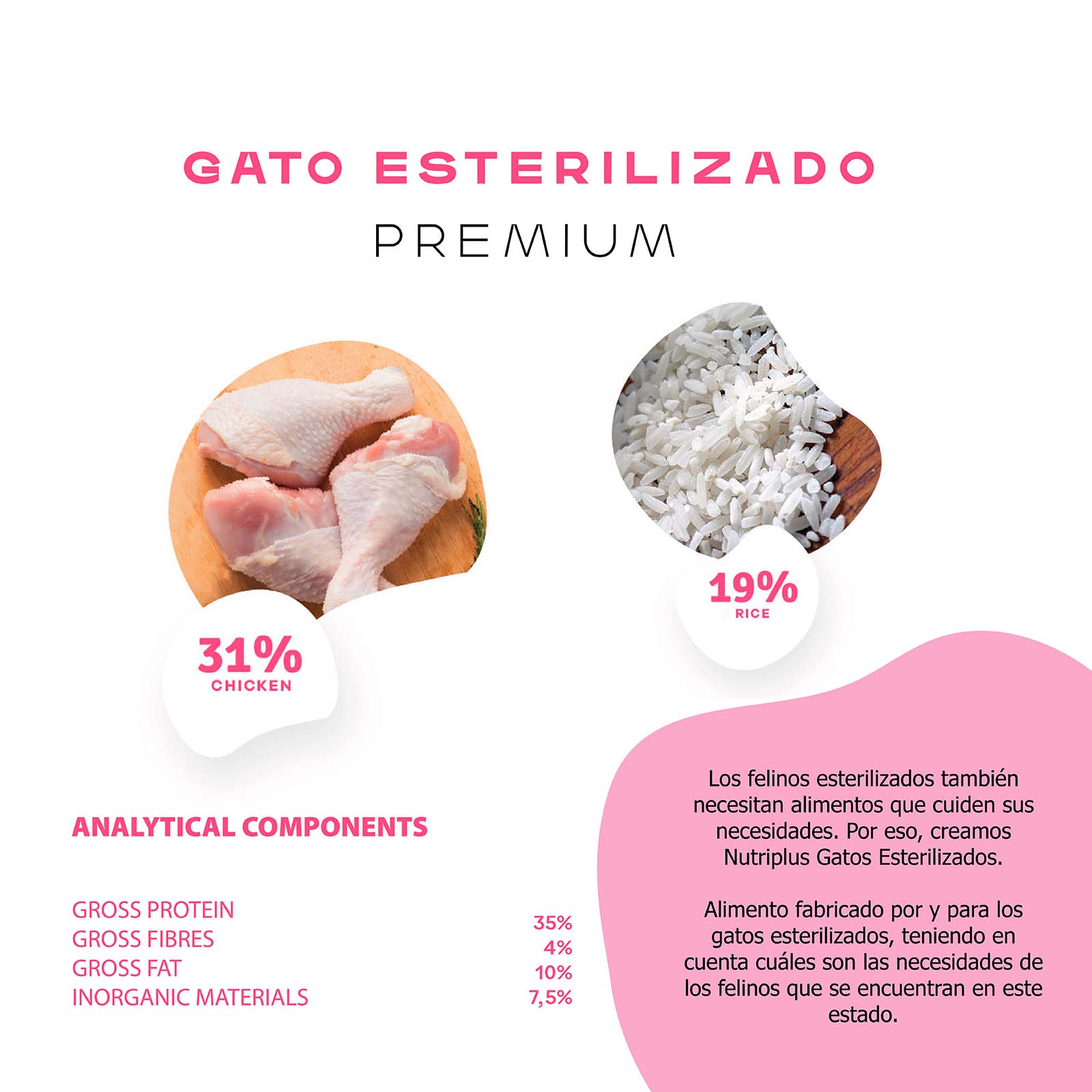 Ração para gatos com sabor de frango, para gatos adultos esterilizados.