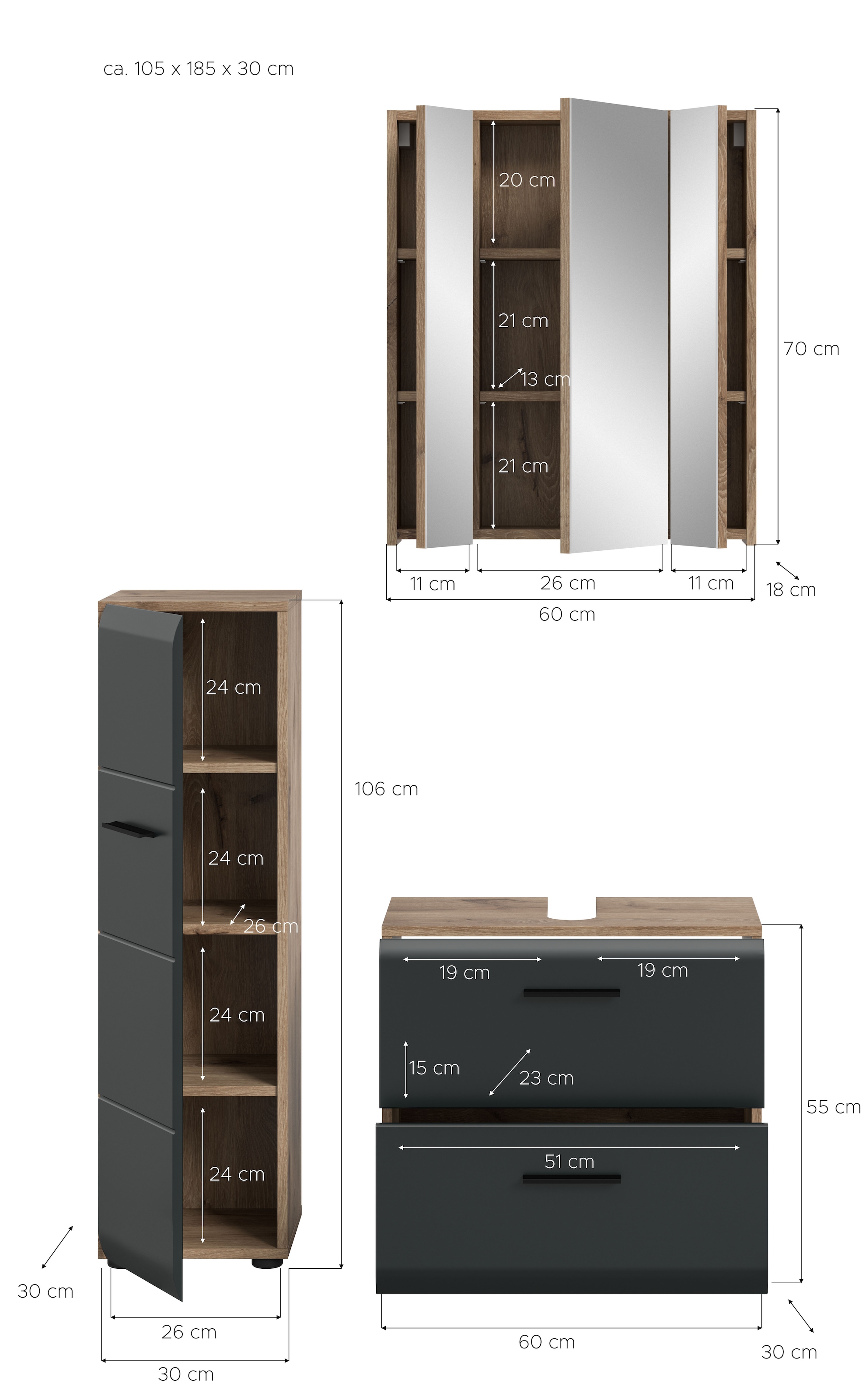 INOSIGN Badezimmer-Set Set, 3 Stk. tlg.