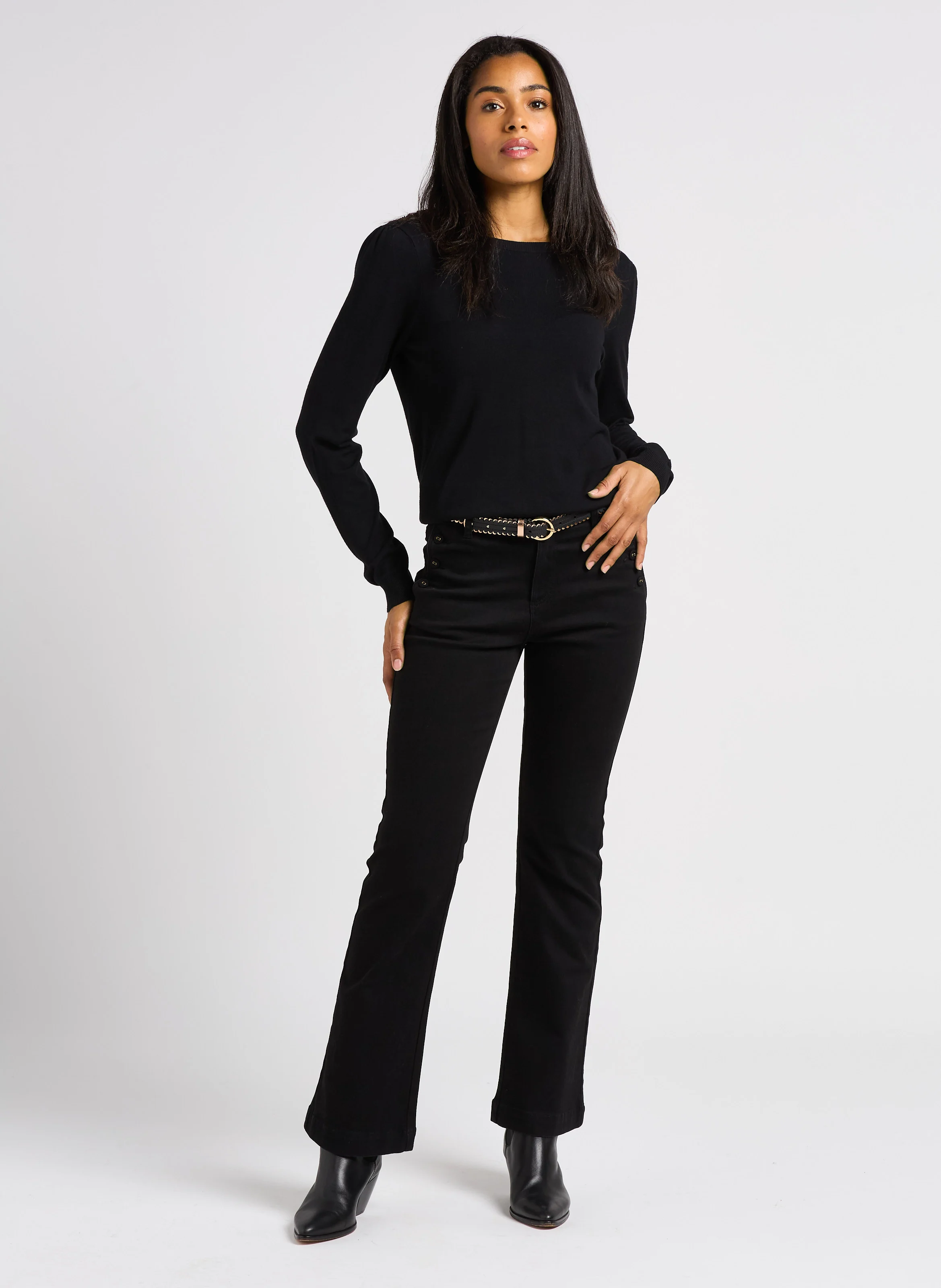 Jean boot-cut en coton mélangé | Noir