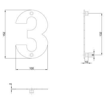 Huiscijfer 3 RVS