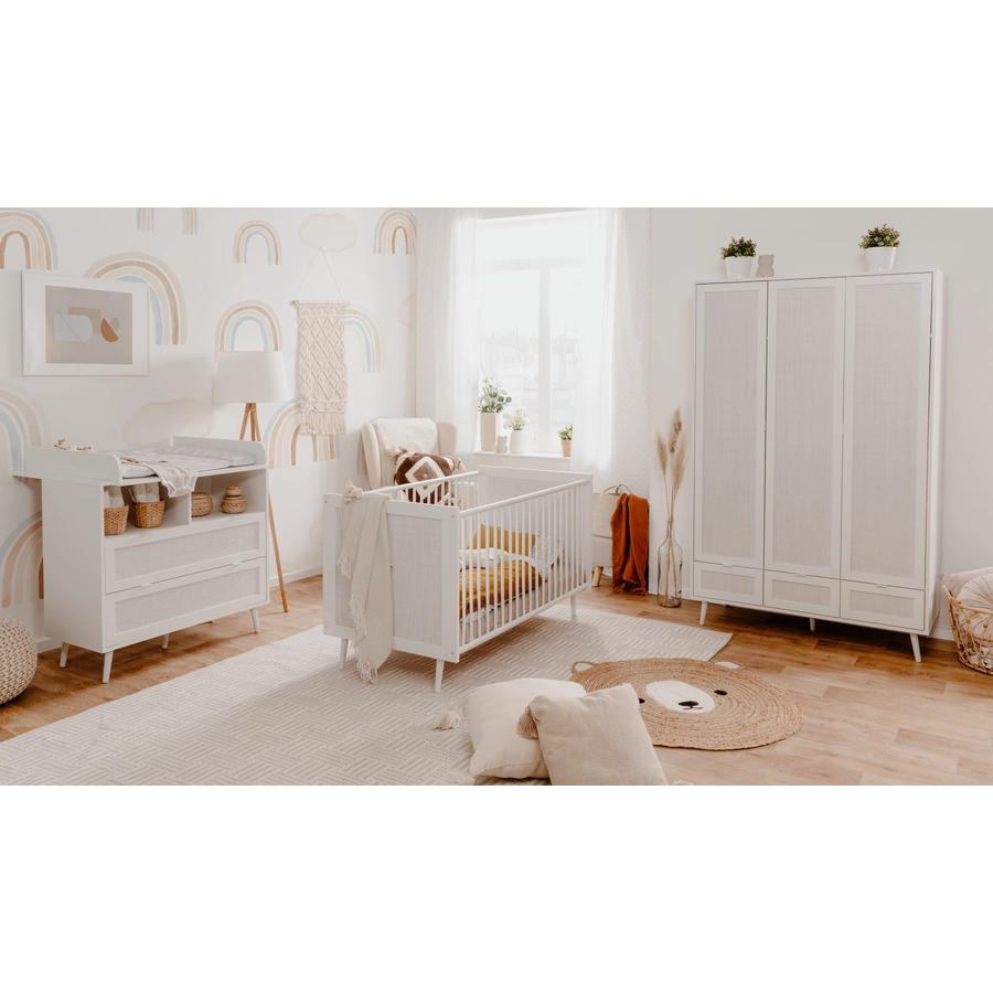 Finori Babybett Tillie, Rafia-Geflecht, Weiß Weiß