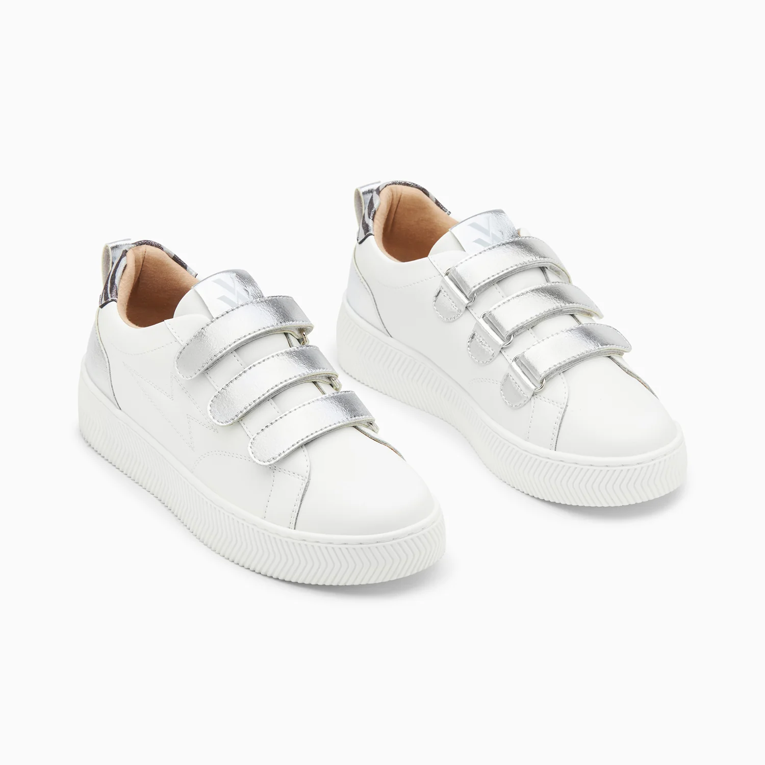Sneakers-Baskets éclair Oxanna blanches à scratchs argent