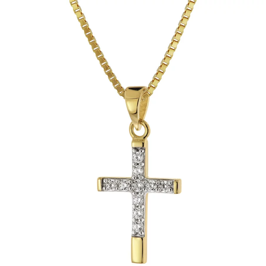 trendor Kreuz-Anhänger für Mädchen Gold 585 + vergoldete Silberkette gold