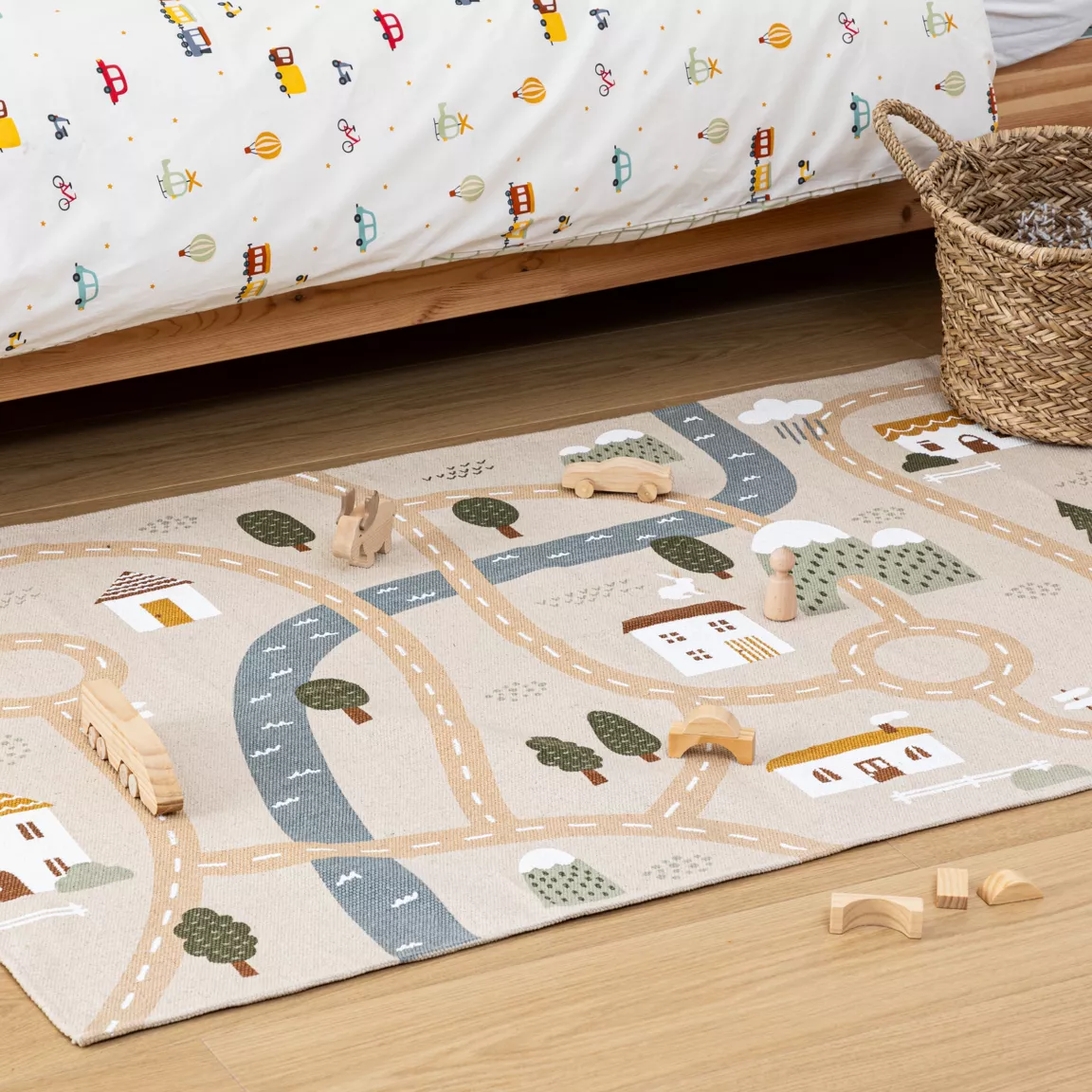 Tapis antidérapant enfant coton (100 x 150 cm) Routes Multicolore