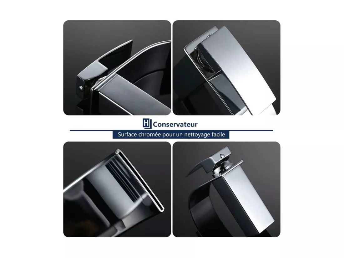 Robinet Salle de Bain Cascade Mitigeur de Lavabo en Laiton Robinet à Deux Voies Chromé