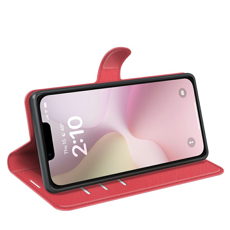 iPhone 16e Leder Tasche Flip Cover Litchi Look - Rot