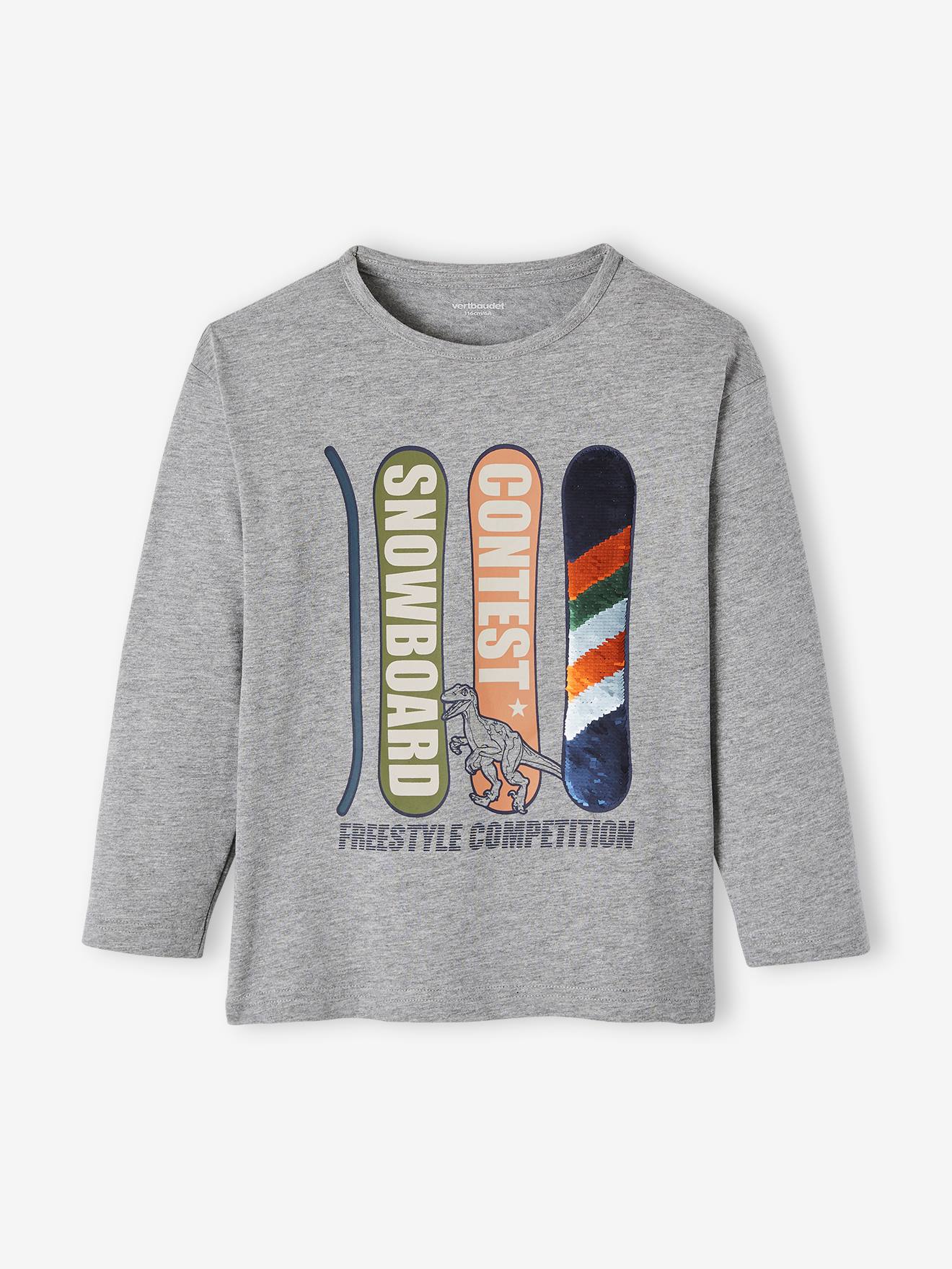 Camiseta infantil masculina com estampa divertida, marrom médio lisa com desenhos.