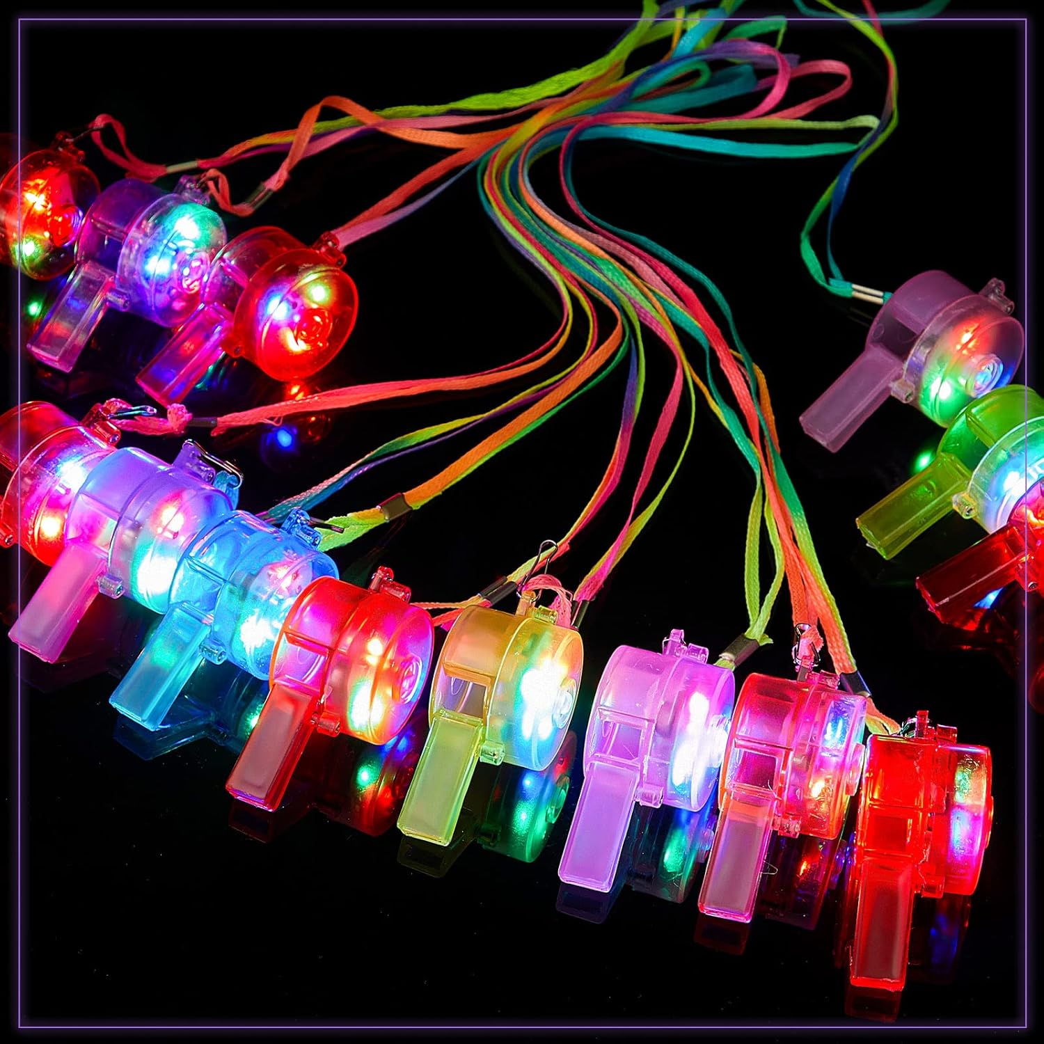 (10er Set) Blinkende LED Pfeife Kinder Spielzeug Trillerpfeife Party Dekoration Geburtstags Mitgebsel (inkl. LR41 Batterien) - Assortiert