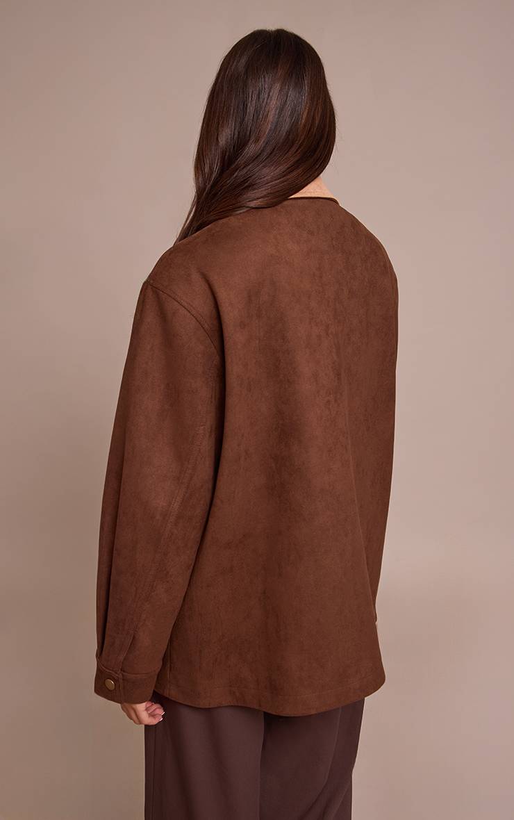 Chocolat Veste Surdimensionnée À Poches Détaillées Et Col Contrasté
