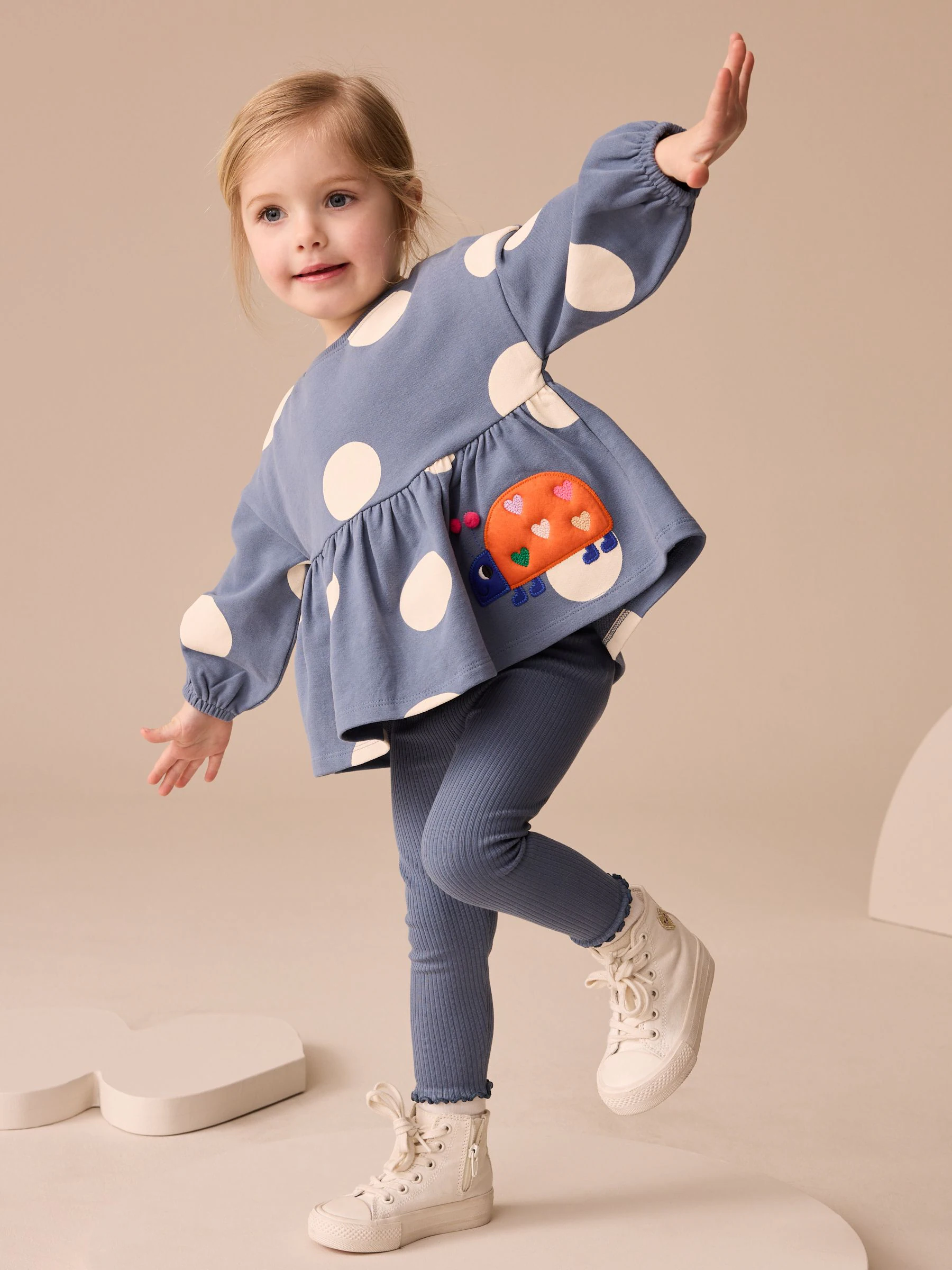 Donkerblauw lieveheersbeestjes - Set met top met peplum en legging met lange mouwen (3mnd-7jr)