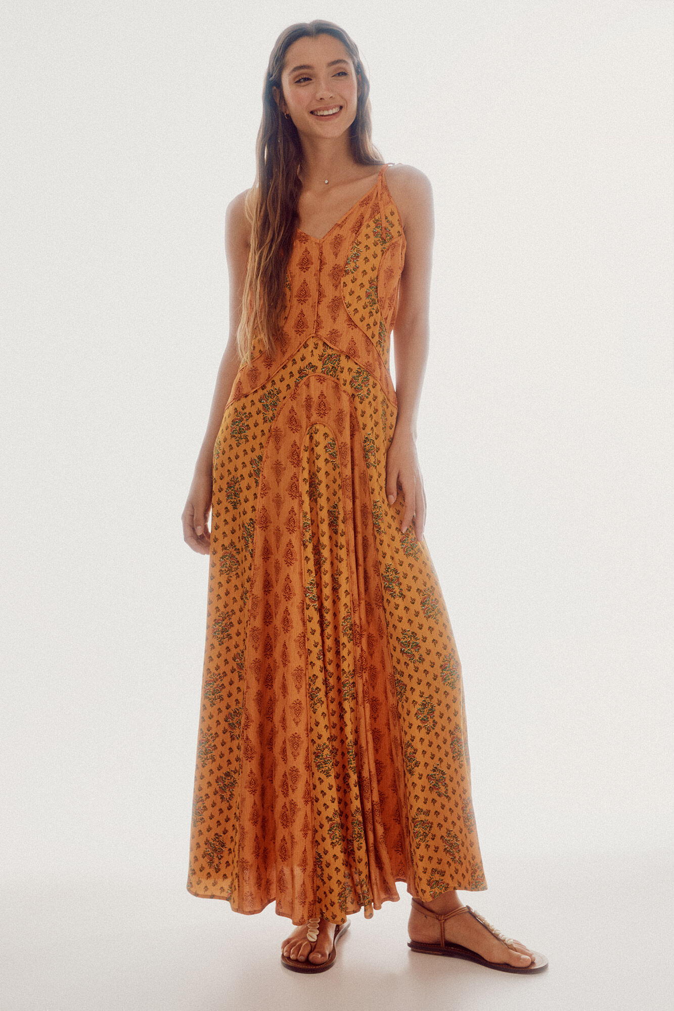 Vestido longo estampado - Multicolorido
