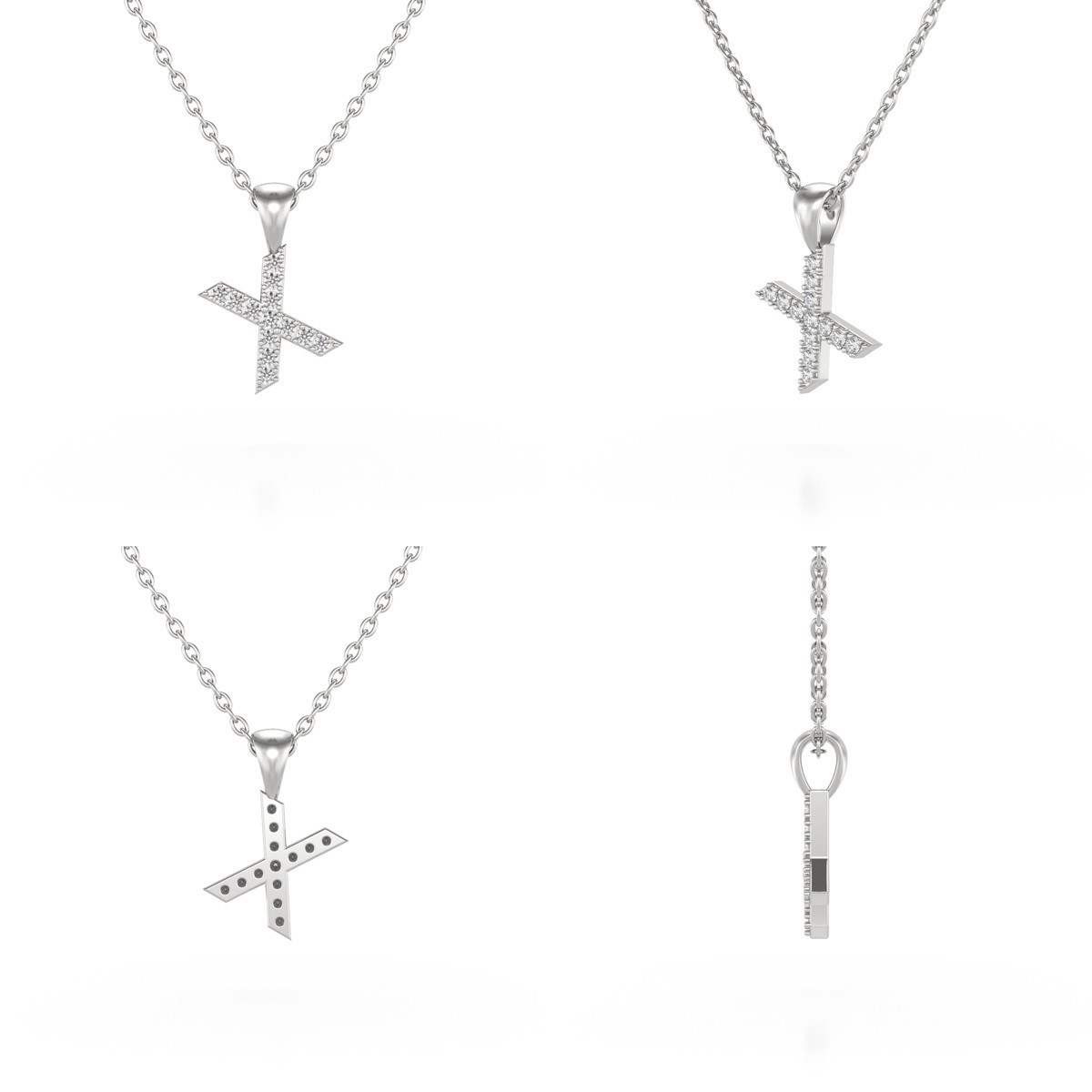 Collier Pendentif ADEN Lettre X Or 750 Blanc Diamant Chaine Or 750 incluse 0.72grs