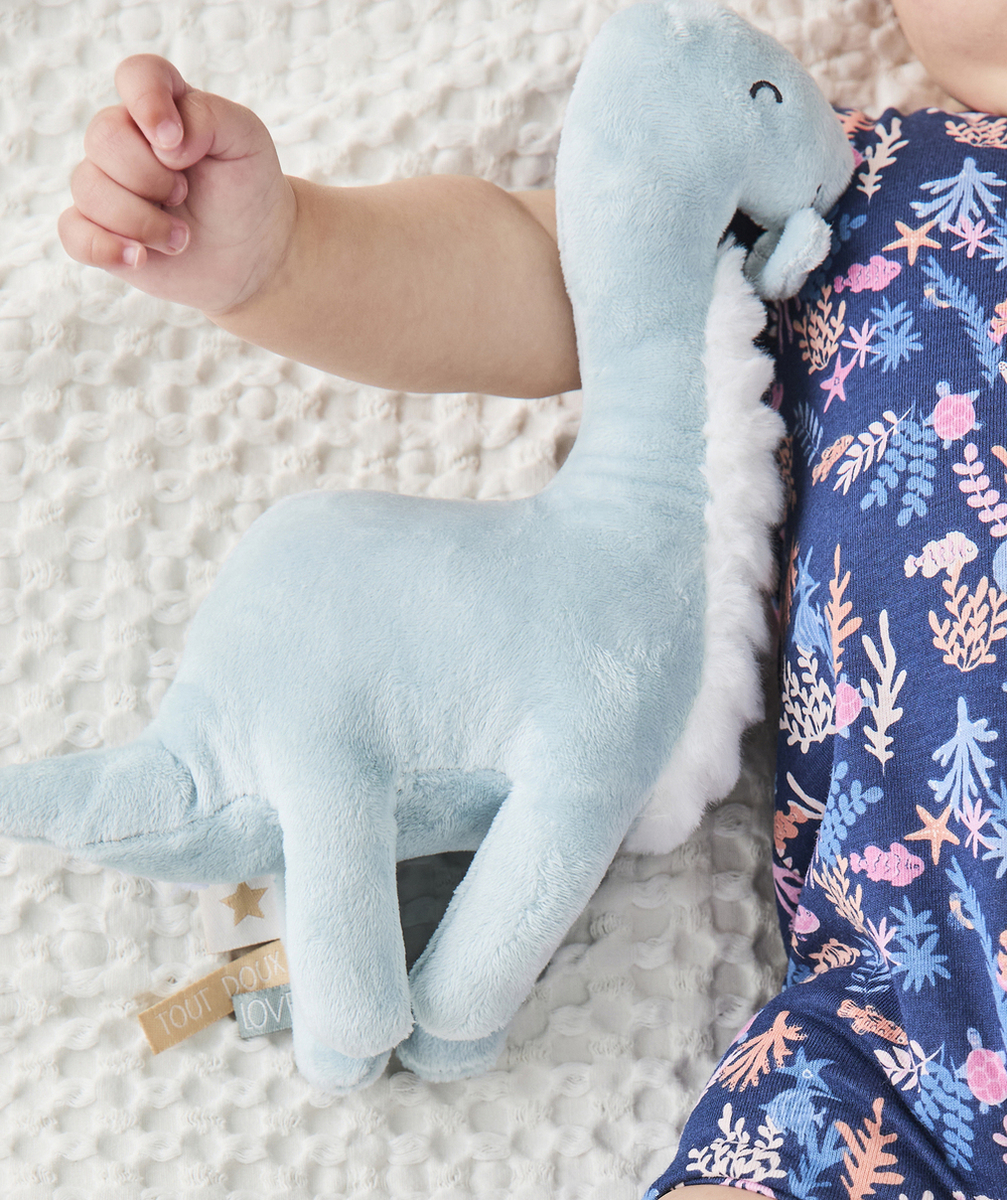 DOUDOU DINOSAURE BLEU BÉBÉ EN REMBOURRAGE RECYCLÉ
