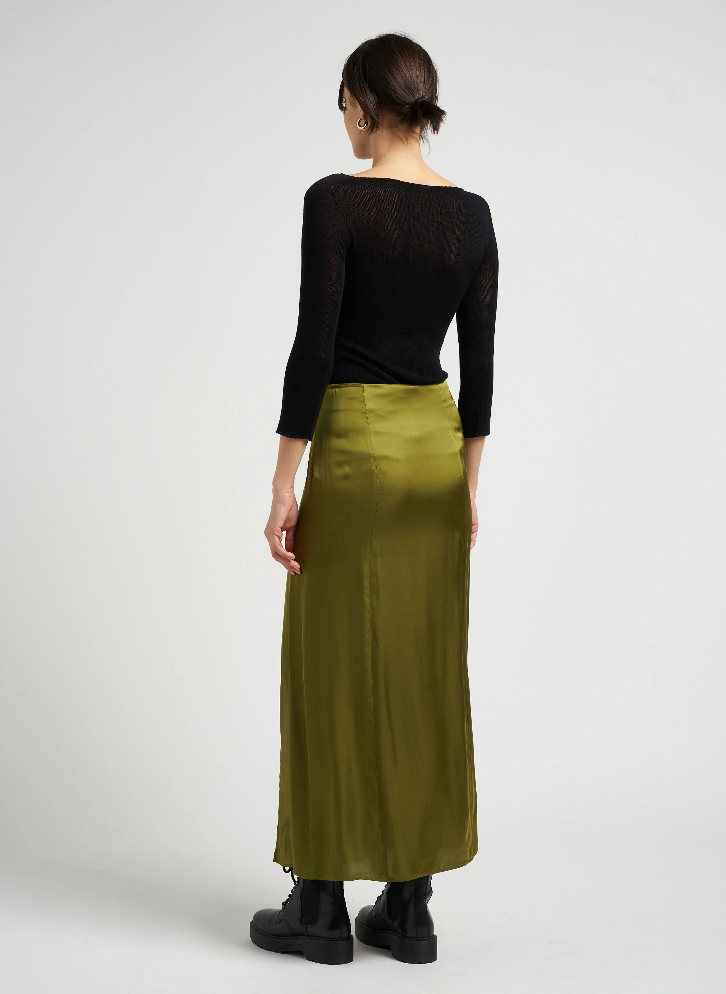 LINDA - Jupe longue en satin| Vert