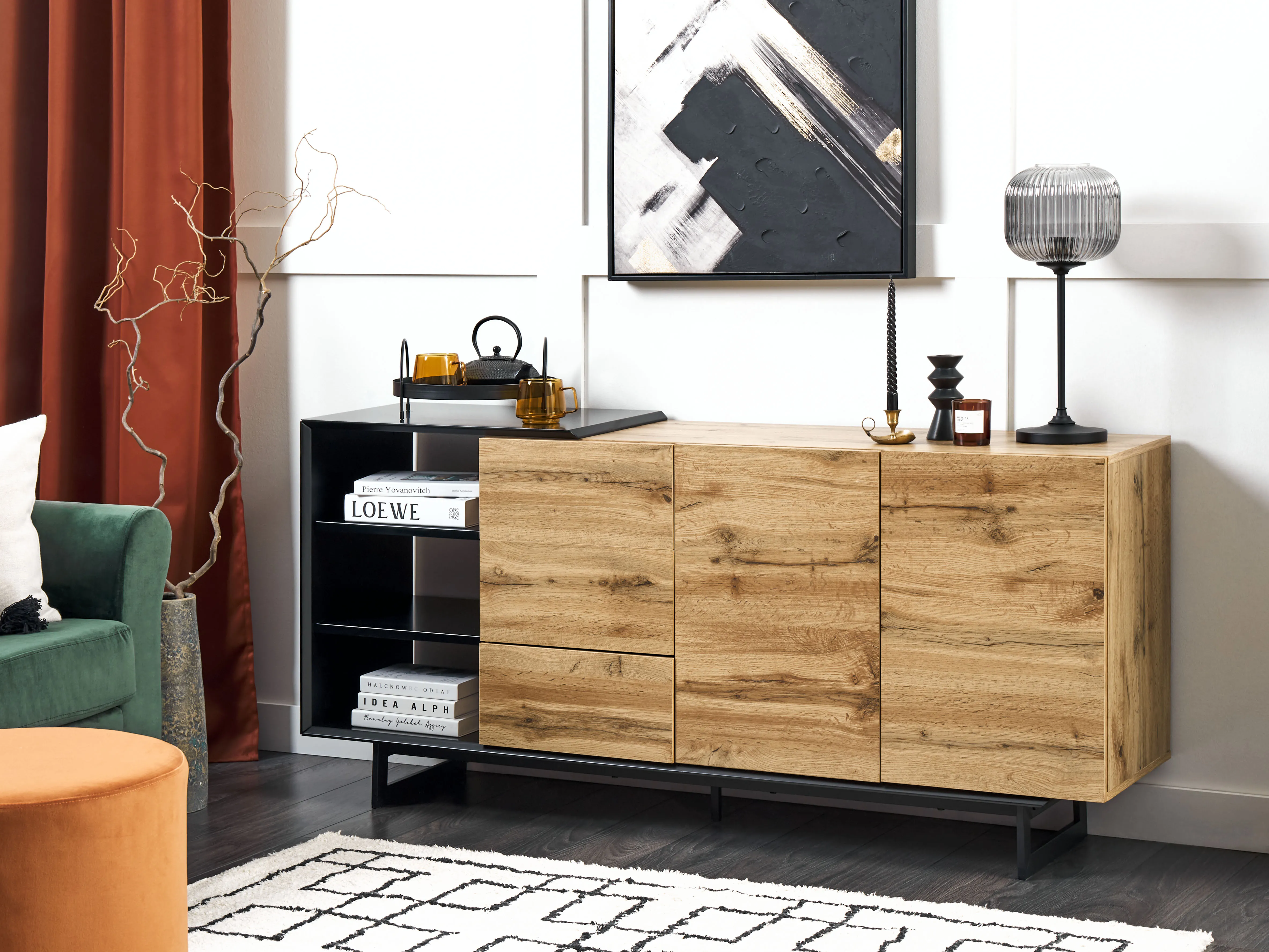 Dressoir met 2 deuren FIORA Bruin/zwart