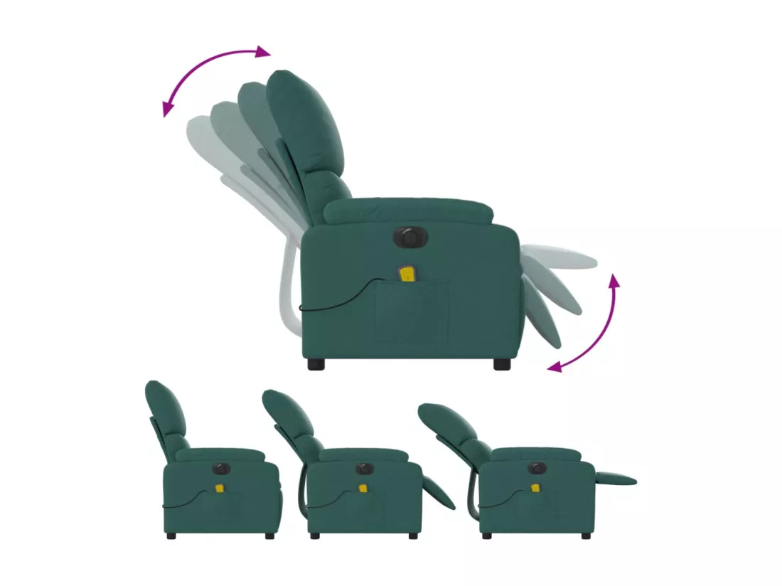 Fauteuil massant inclinable électrique Vert foncé Tissu