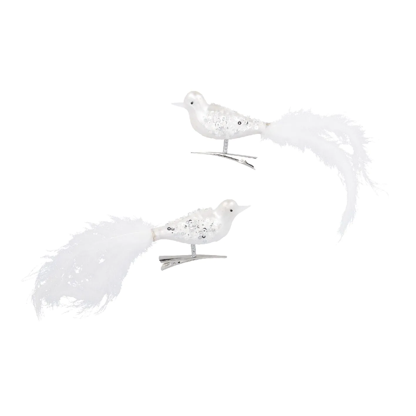 2er Set Vogel-Clip Pailletten, weiß/matt, 11 cm