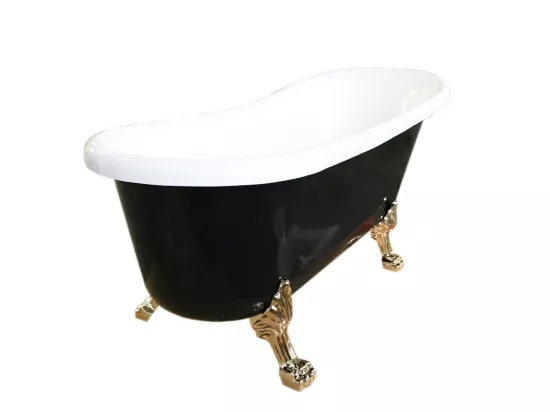 Baignoire ilôt retrò 170 x 80 cm noir pieds or + Mitigeur – Marigold Noir