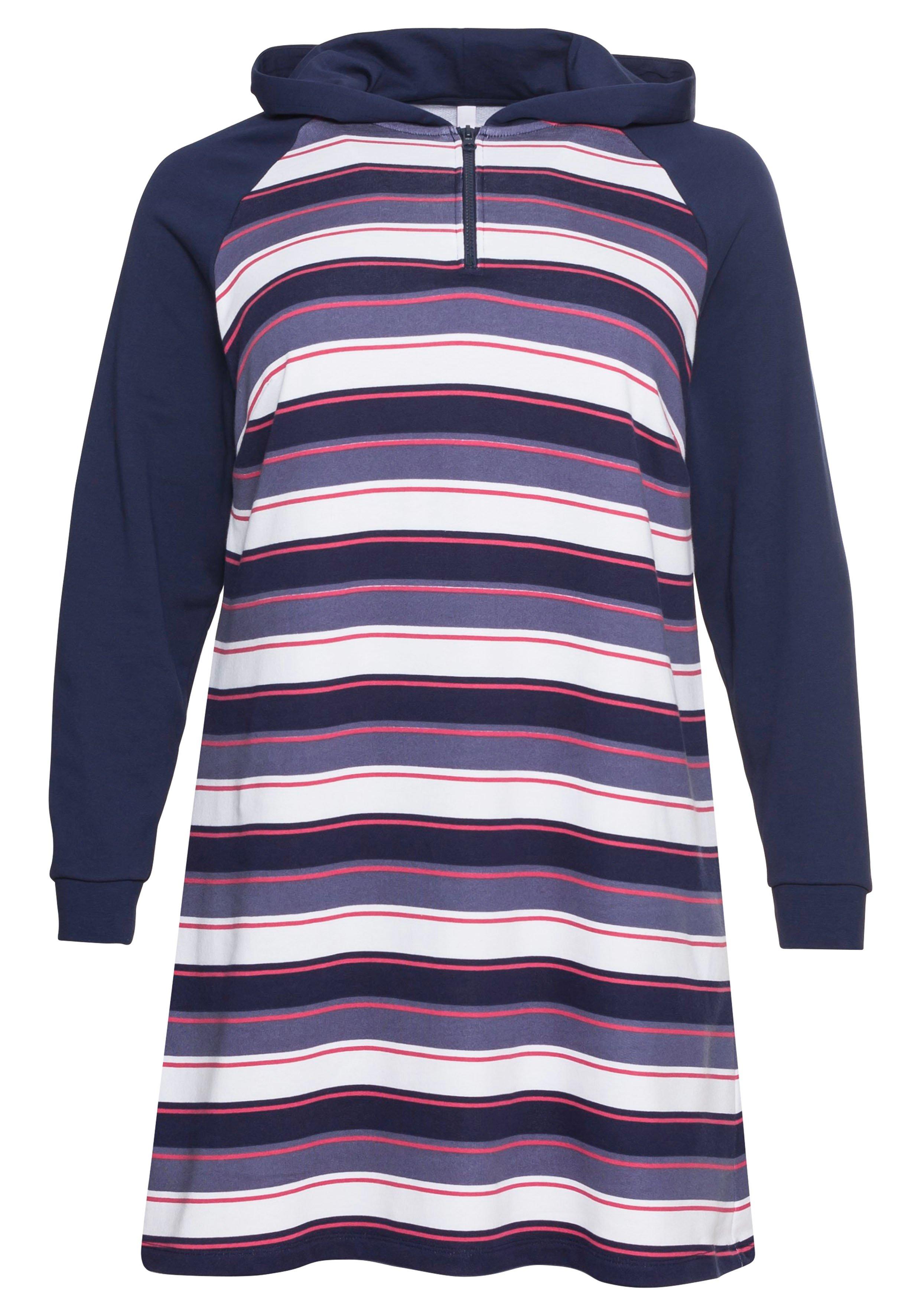 Sweatkleid mit Ringeln, Kapuze und Reißverschluss