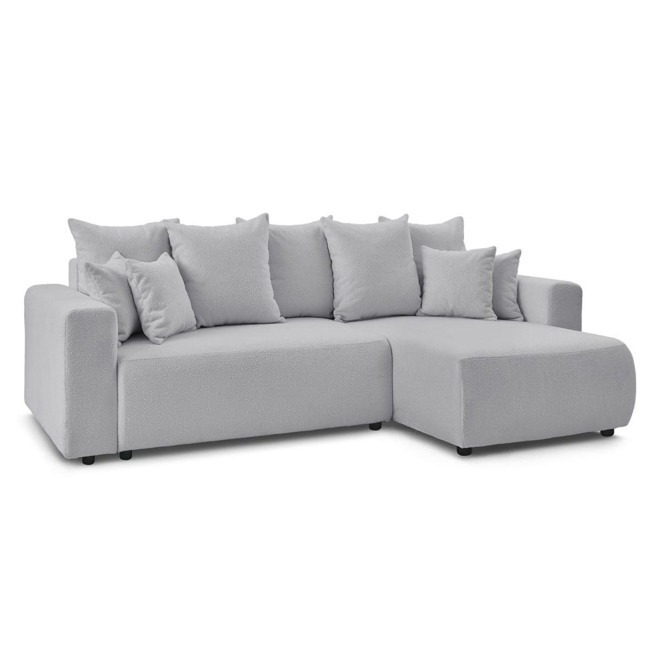 Bobochic Canapé d'angle convertible reversible bouclette Envy gris clair - 282x153x95 cm
